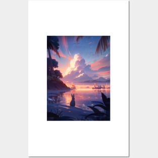 Sunset Beach Rabbit Posters and Art